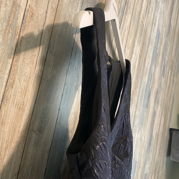 Nicole Miller Black & Navy Metallic Shift Dress with Black Fringe | Size 8 - Picture 6 of 13